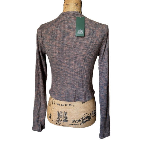 New Women's Long Sleeve Ribbed Lace Up Cozy Knit Brown Blouse size‎ Small - Picture 2 of 3